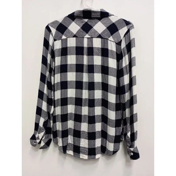 Rails Womens Flannel Shirt XS Black White Plaid Long Sleeve Casual Preppy Grunge - Picture 6 of 7